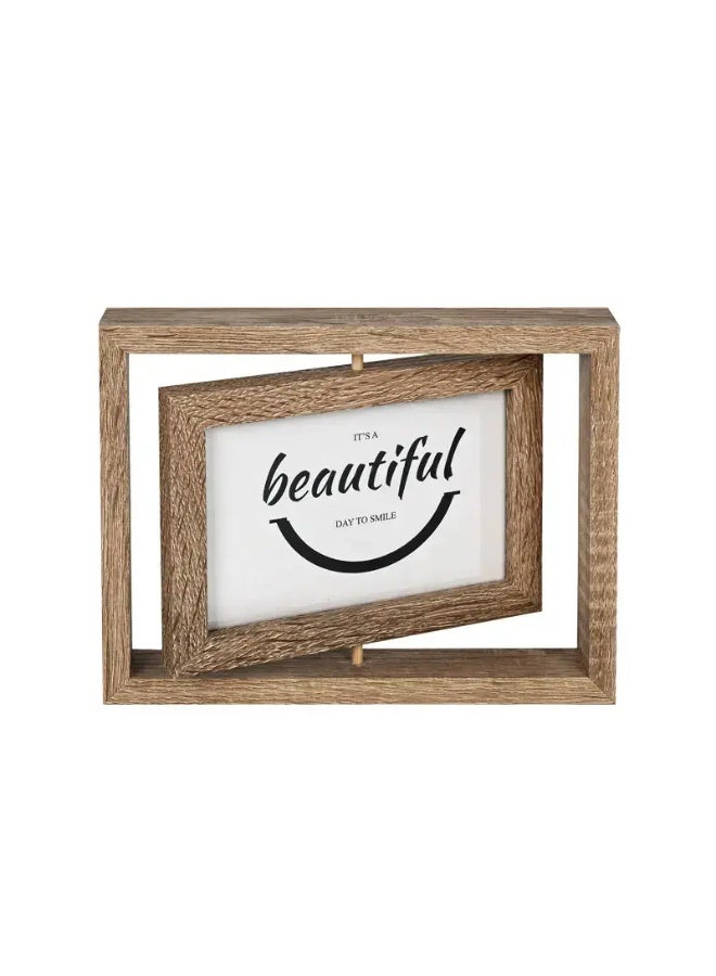 Decorhills Wooden Photo Frame 6x4 Inch Double Sided Rotational Picture Frame with Glass Window | Thick Stand Desk Table Display 15.8x20.8x3cm Natural - Image 1